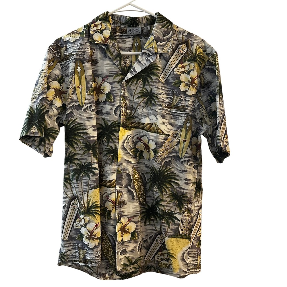 Royal Creations Mens Hawaiian Shirt Medium Surfboard Hibiscus Tropic Made in USA